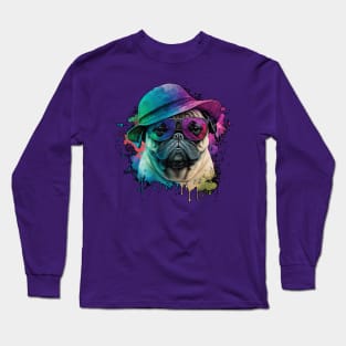 Vaporwave Pug: Hat and Sunglasses Edition Long Sleeve T-Shirt